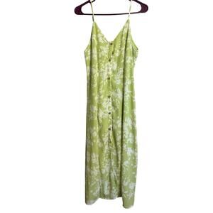 Womens Lime Green Floral Maxi‎ Dress Lined Adjustable Straps Size M